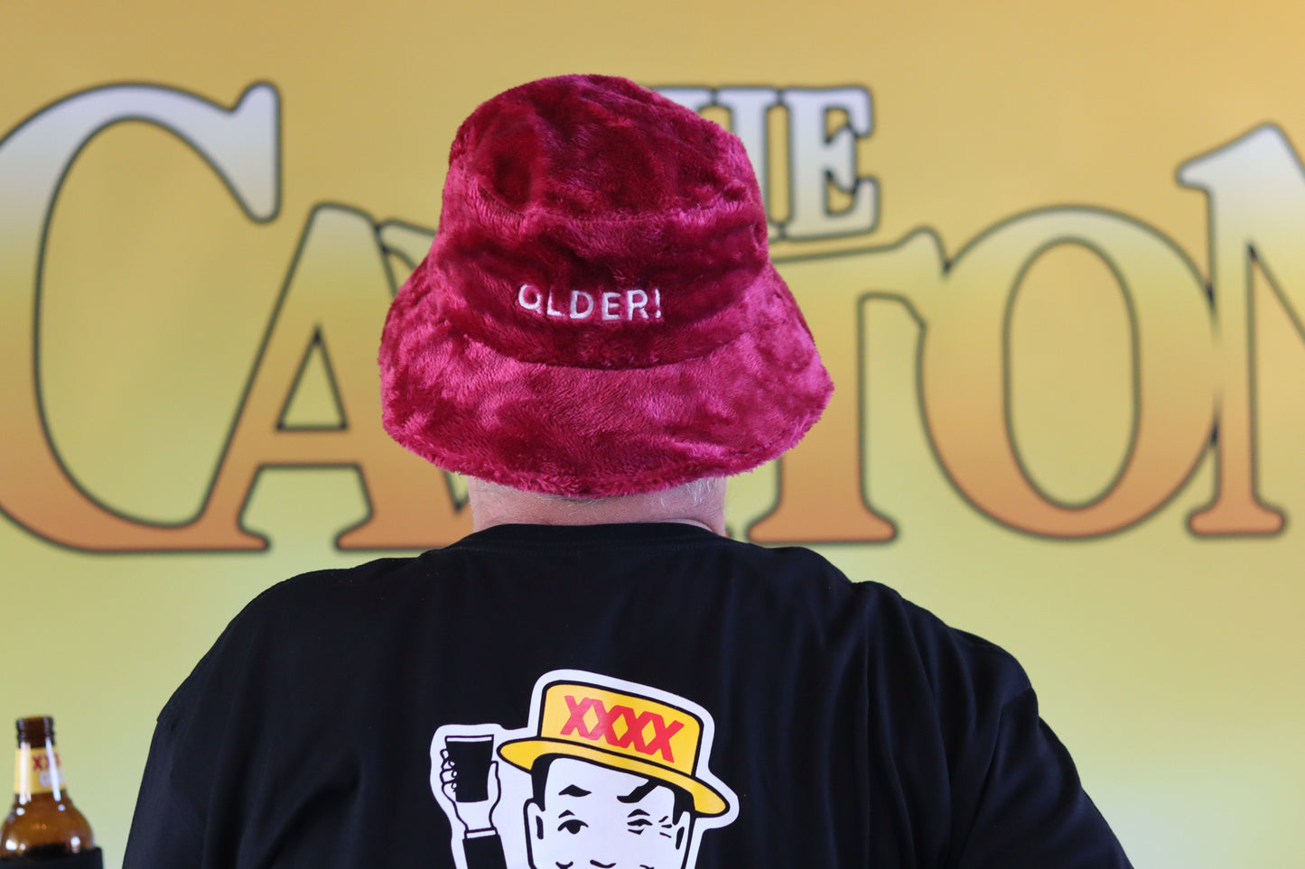 Caxton "QLDER!" Fluffy Bucket Hat in Maroon